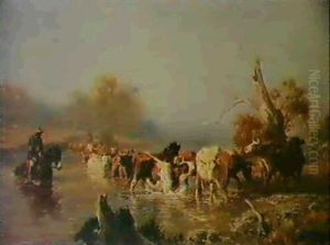 Cattle Fording A River Cattle Fording A River