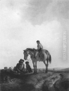 Heidelandschaft Mit Einem Schafhirten Und Einem Berittenen Hutejungen by August Franz Schelver
