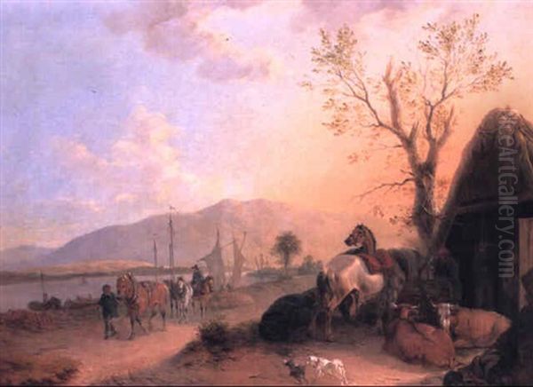 Figures With Horses And Cattle On A Tow Path - view 1