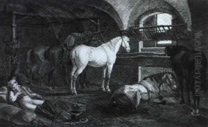 Im Pferdestall by August Franz Schelver