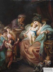 Familiengluck. Eine Mutter Wird Beim Briefelesen In Einer Studierstube Von Ihren Kindern Aufgesucht by Johann Eleazar Schenau