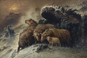 Sheeps In A Winter Storm by August Friedrich Albrecht Schenck