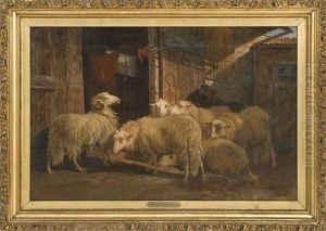 Barn Scene With Sheep by August Friedrich Albrecht Schenck