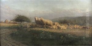 Hirte Mit Schafherde In Weiter Landschaft by August Friedrich Albrecht Schenck