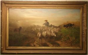 Shepherd Tending His Flock by August Friedrich Albrecht Schenck