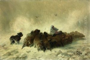 Le Troupeau De Moutons Dans La Tempete by August Friedrich Albrecht Schenck