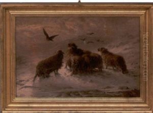 Sheep On A Snowy Mountainside