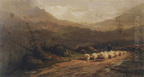 Gebirgige Landschaft Mit Hirte Und Schafherde - view 1