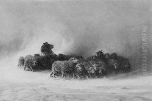 Troupeau Dans La Tempete by August Friedrich Albrecht Schenck