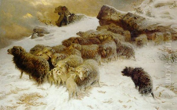 Le Troupeau De Moutons Surpris Par La Tempete De Neige - view 1