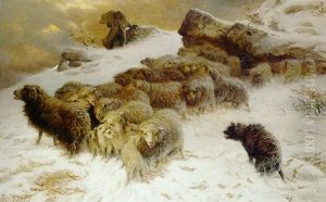 Le Troupeau De Moutons Surpris Par La Tempete De Neige by August Friedrich Albrecht Schenck