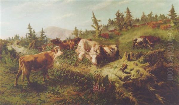 Cows In A Mountain Landscape - view 1
