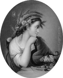 Portrait Of Classical Beauty With Wheat, Flowers And Scythe Portrait Of Classical Beauty With Wheat, Flowers And Scythe
