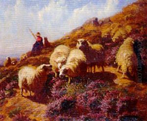 Bergere Et Son Troupeau En Montagne by August Friedrich Albrecht Schenck