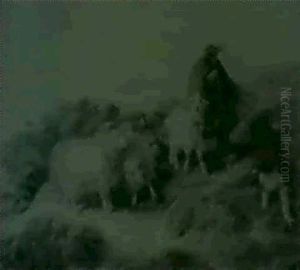 A Shepherd And His Flock Caught In A Wintry Squall