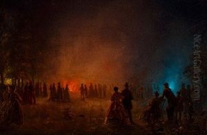 Elegant Company Watching Fireworks In A Park