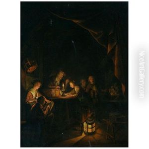 Studying By Candle Light by Petrus van Schendel