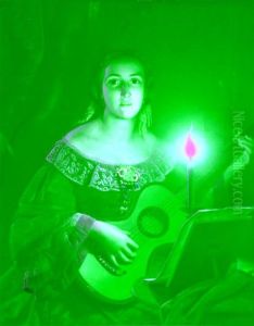 A Guitar Playing Girl In Clair Obscur by Petrus van Schendel