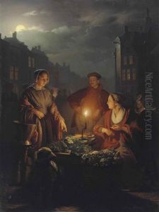 The Groenmarkt At The Hague by Petrus van Schendel