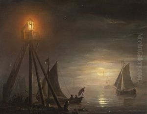 Hafeneinfahrt Bei Mondschein by Petrus van Schendel