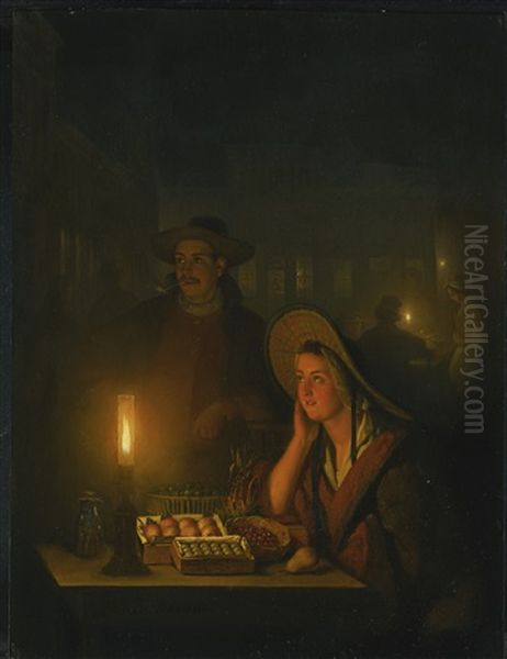 Fruit Sellers By The Light Of A Paraffin Lamp - view 1