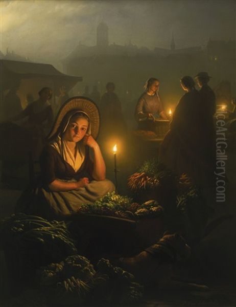 Night-market In Amsterdam, With The Dam Palace And The Nieuwe Kerk In The Background - view 1