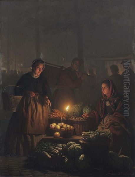 Groentemarkt Bij Avond: A Vegetable Seller Offering Her Wares - view 1