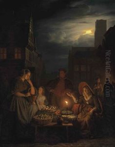A Nightmarket With A Stallholder Offering Her Wares