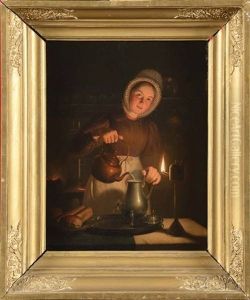 Jeune Fille Preparant Le Repas A La Lueur D'une Bougie