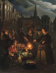 La Vendeuse De Fleurs by Petrus van Schendel