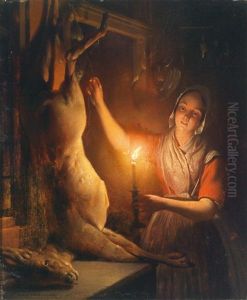 Eine Junge Frau Mit Aufgehangtem Wildpret by Petrus van Schendel
