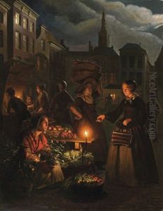 De Bloemenverkoopster by Petrus van Schendel
