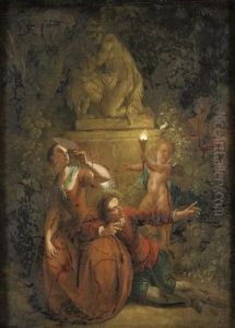 Galant Sallskap Vid Fackelbarande Putto Galant Sallskap Vid Fackelbarande Putto