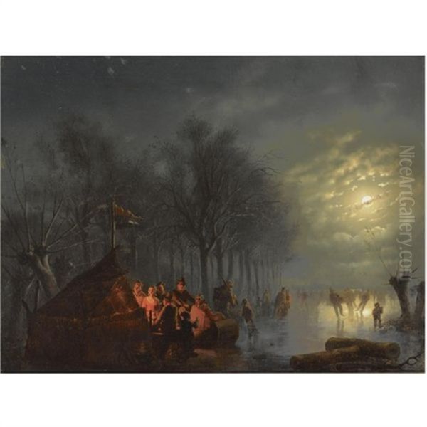 Skaters Near A Koek En Zopie By Moonlight - view 1