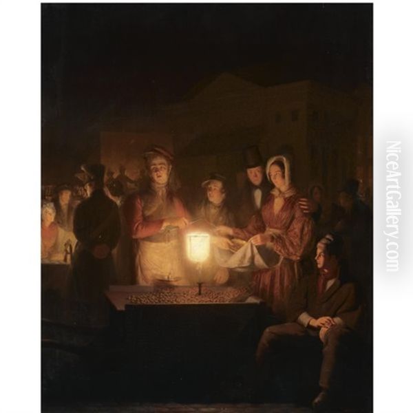 An Almond Seller At The Botermarkt In Amsterdam By Candle Light - view 1