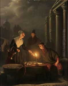 A Fish Market By Candle Light by Petrus van Schendel