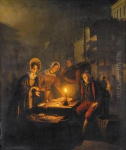 The Fish Market At Dawn (der Fischmarkt In Der Dammerung) by Petrus van Schendel