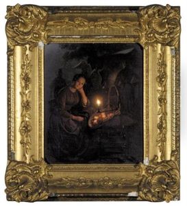 Apple Seller By Candlelight (apfelverkauferin Bei Kerzenlicht) by Petrus van Schendel
