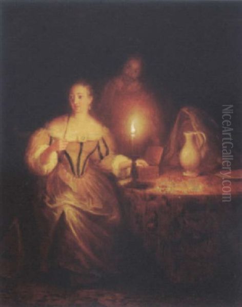 A Courtier And A Musician In A Candlelit Room - view 1