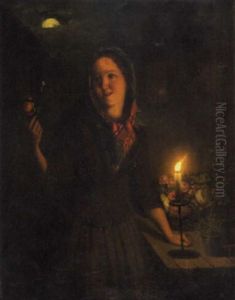 A Flower Seller By Moonlight by Petrus van Schendel