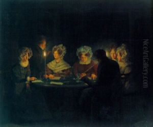 Biedermeierliche Tischgesellschaft Bei Kerzenschein. "der Kienclub" by Petrus van Schendel