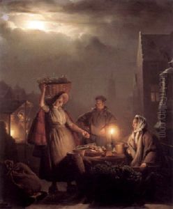Figures In A Market By Moonlight Figures In A Market By Moonlight