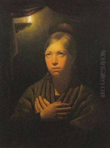 Meisje Bij Kaarslicht by Petrus van Schendel