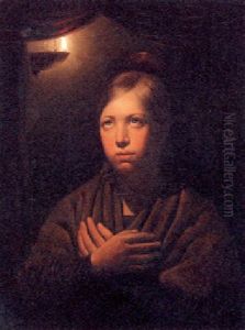 A Girl Praying By Candlelight by Petrus van Schendel