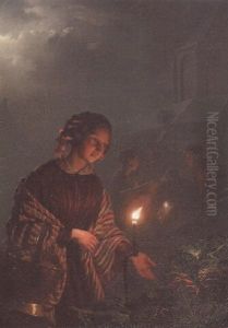 The Vegetable Market By Candelight by Petrus van Schendel