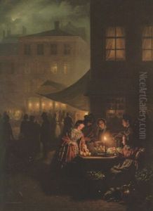 A Vegetable Market By Candlelight by Petrus van Schendel