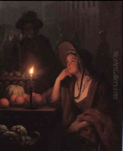 Market Stall At Night by Petrus van Schendel