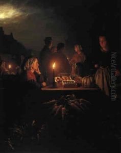 A Market At Night by Petrus van Schendel