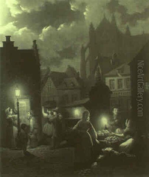 Figures At A Market Stall By Candle Light - view 1