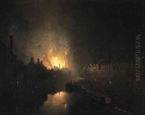 Fire At The Hague by Petrus van Schendel